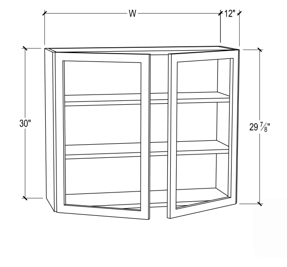 30” Height Glass Door Wall Cabinetdesacribe – 2 Doors / 2 Shelves