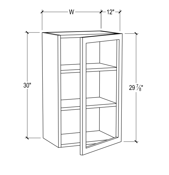 30” Height Glass Door Wall Cabinet – 1 Door – 2 Shelves