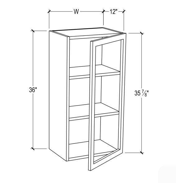 36” Height Glass Door Wall Cabinet – 1 Door – 2 Shelves