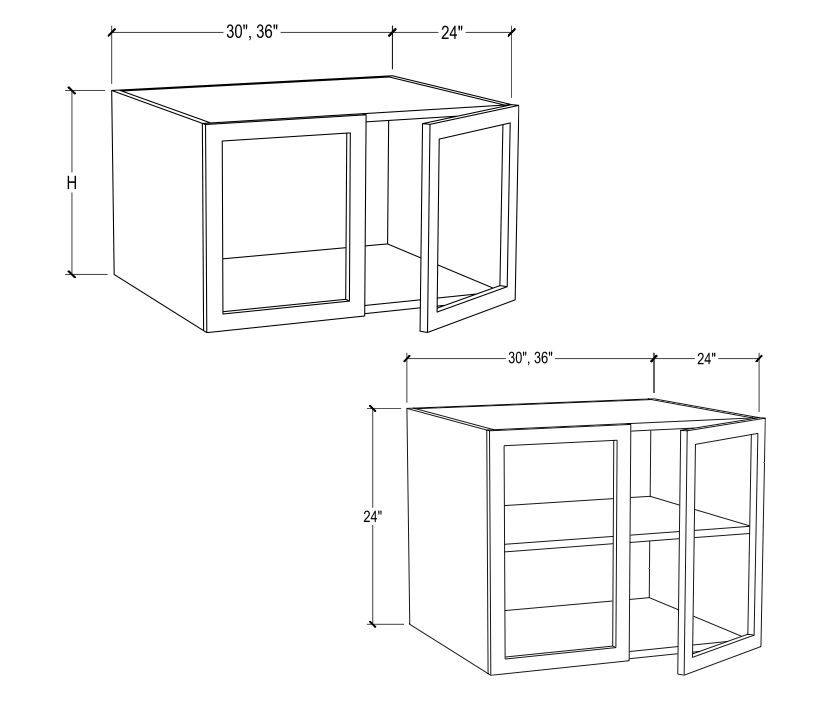 24” Deep Wall Glass Door Cabinet – 2 Doors – No Shelves